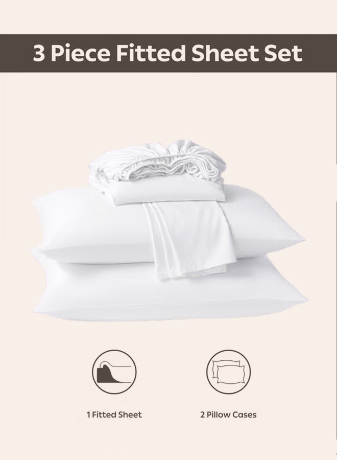 إي وورلد طقم ملاية سرير محكم من المايكروفايبر الأبيض مكون من 3 قطع، يحتوي على ملاية بجيب عميق لتثبيت محكم وغطاءين للوسائد. مصنوع من ألياف مايكروفايبر قابلة للتنفس، يوفر حماية مثالية ويمكن غسله بسهولة في الغسالة. متوفر بمقاسات كينج، كوين، وسنجل - Image 5